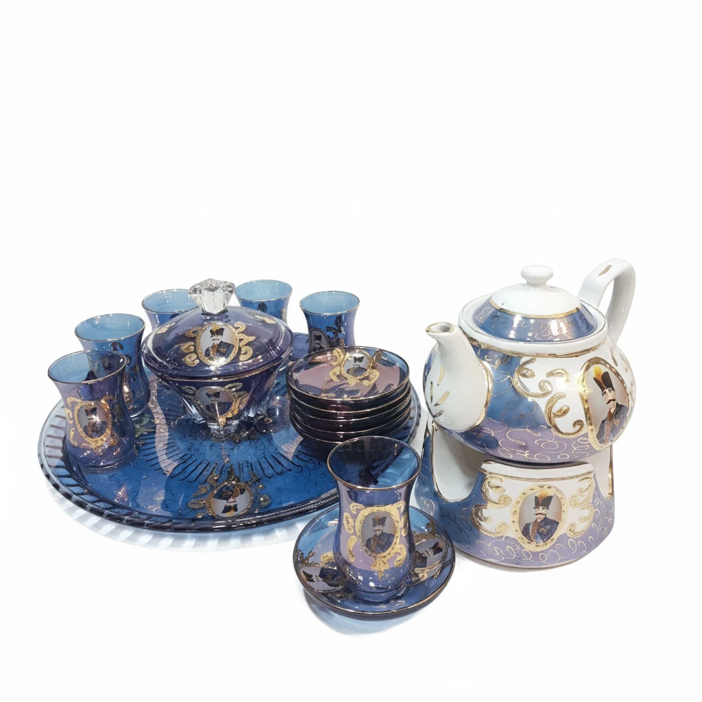 Persian Teapot and Warmer – Ceramic with Enamel Gold Painting blue