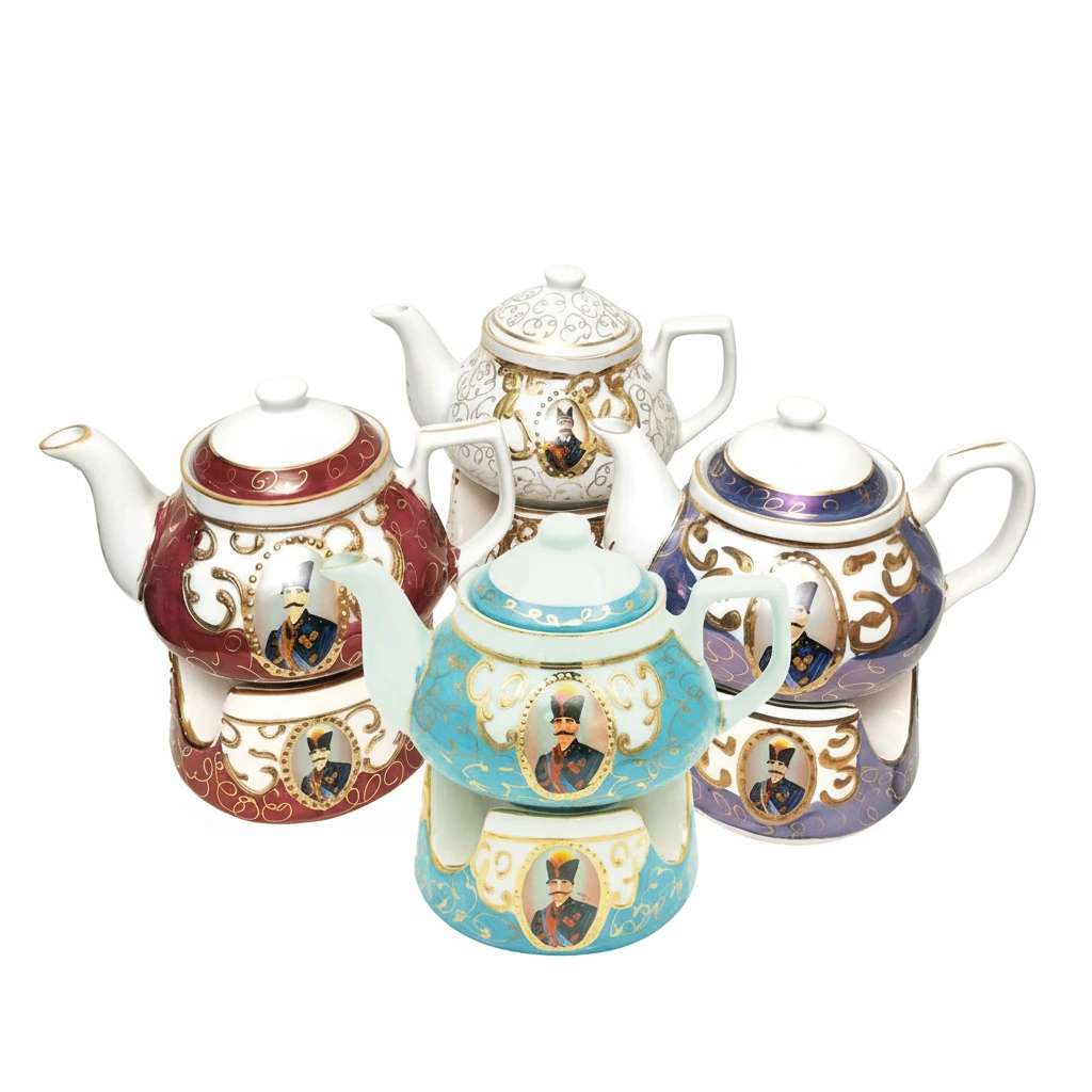Persian Teapot and Warmer – Ceramic with Enamel Gold Painting