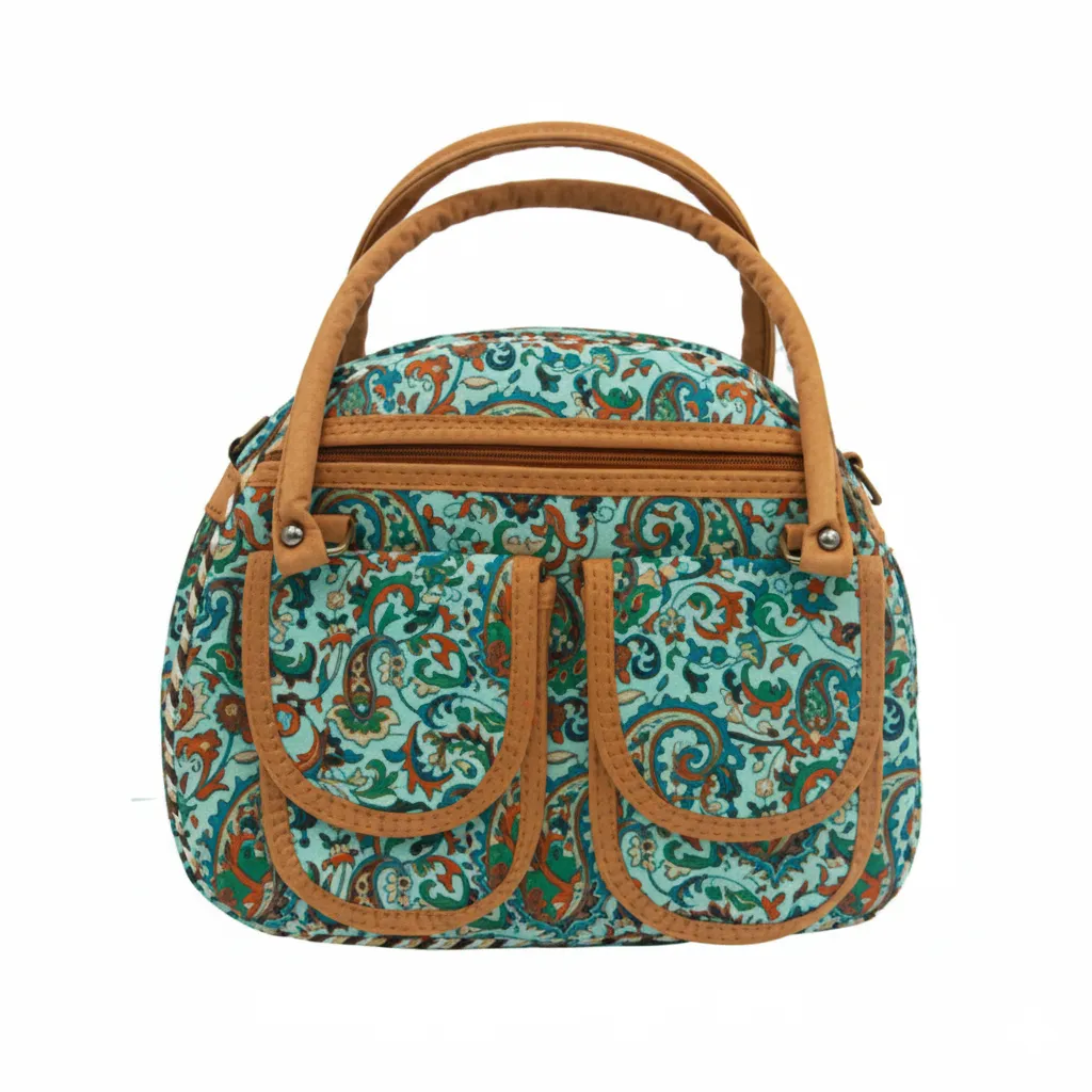 Cyan Termeh Semicircle Handle Handbag