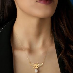 Mother And Angel Wings, 18K Gold Necklace
