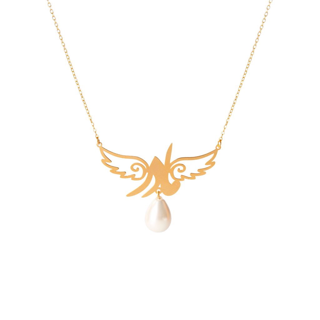 Mother And Angel Wings, 18K Gold Necklace