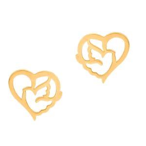 Heart and Bird 18k Gold Earrings