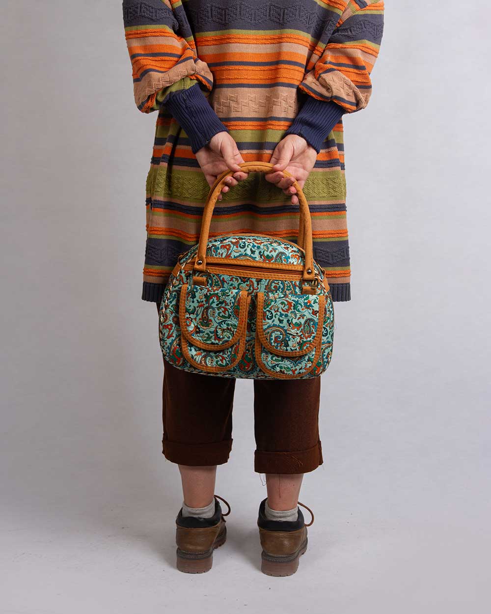 Cyan Termeh Semicircle Handle Handbag