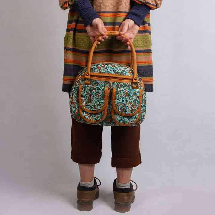 Cyan Termeh Semicircle Handle Handbag for women and teenagers front view