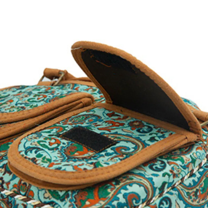 Cyan Termeh Semicircle Handle Handbag for women and teenagers corner angle view