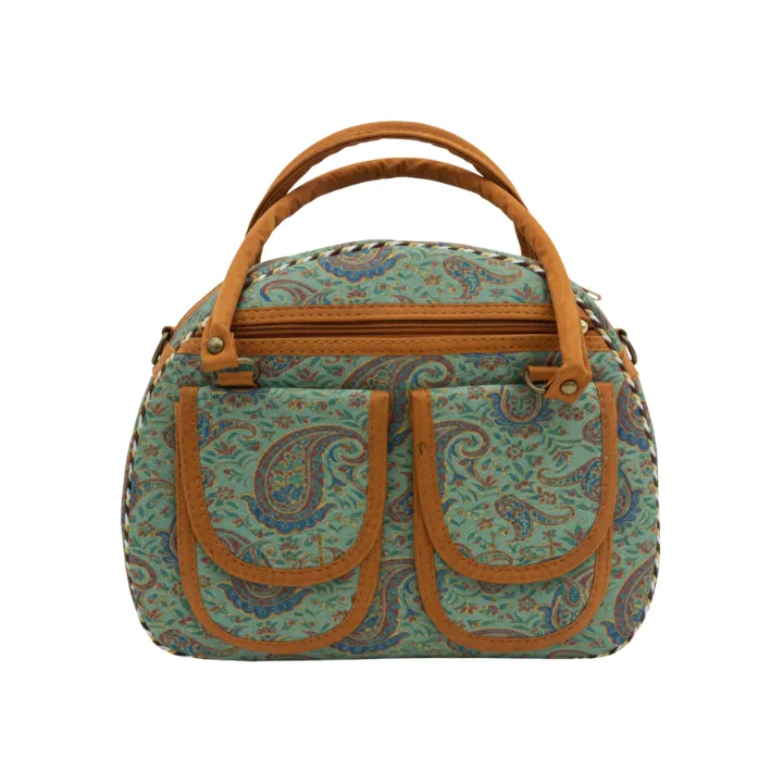 Matte Cyan Termeh Semicircle Handle Handbag