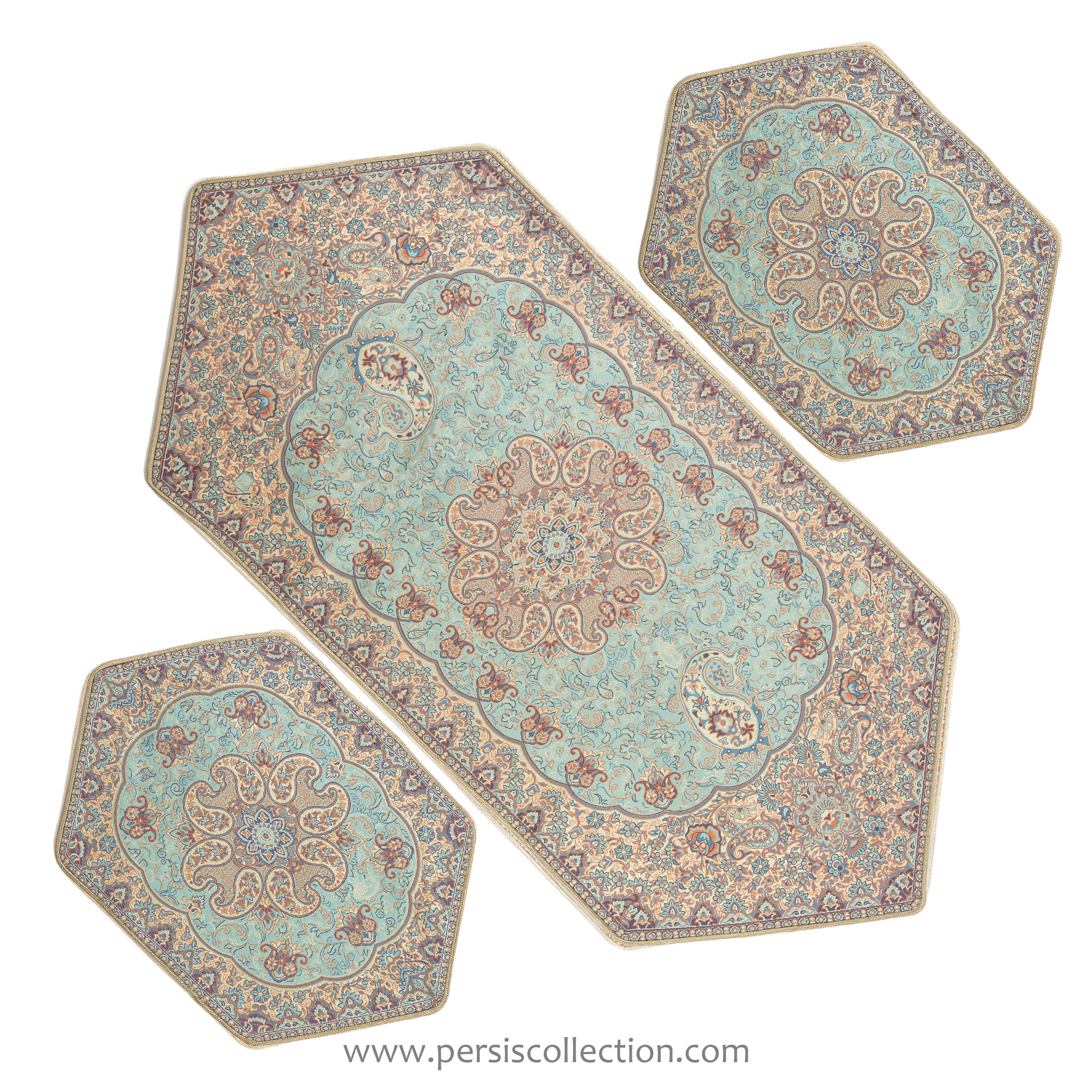 Elegant Turquoise Termeh Table Runner 3pcs Set
