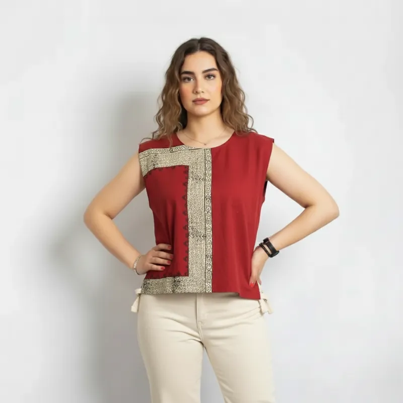 Women’s Cotton Vest Ghalamkar Red