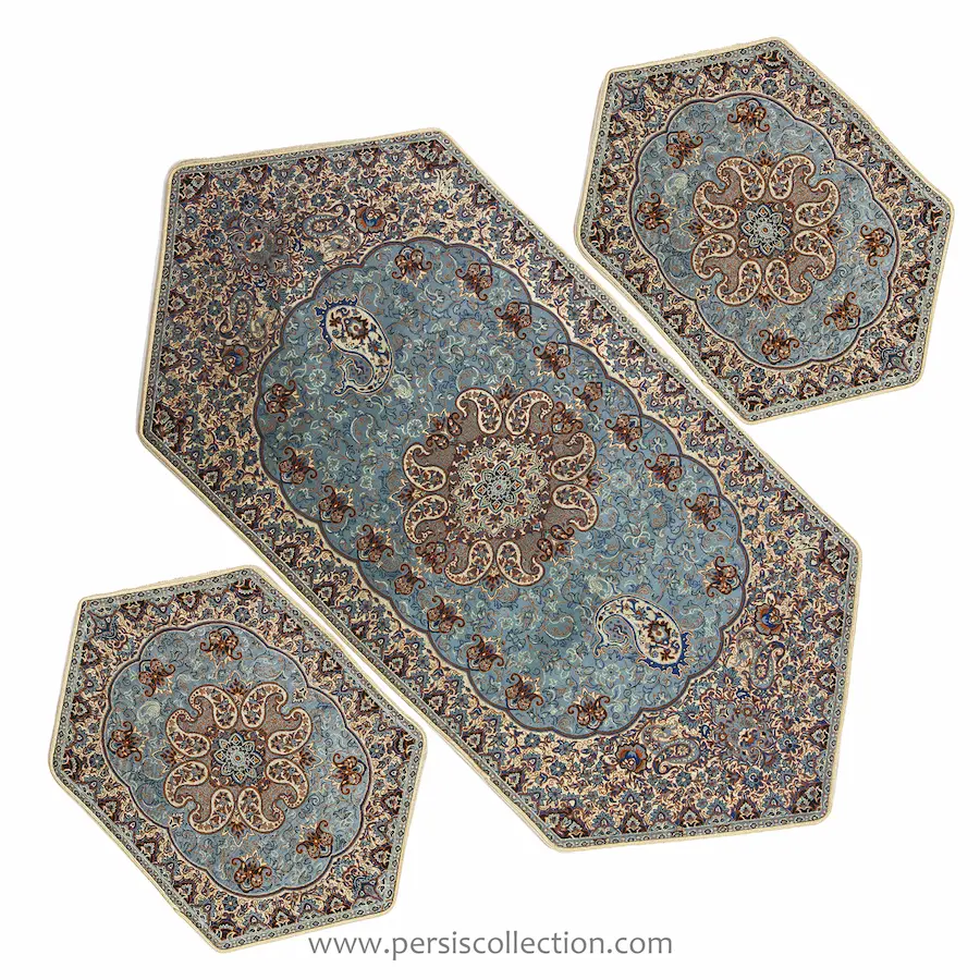 Elegant Green Termeh Table Runner 3pcs Set