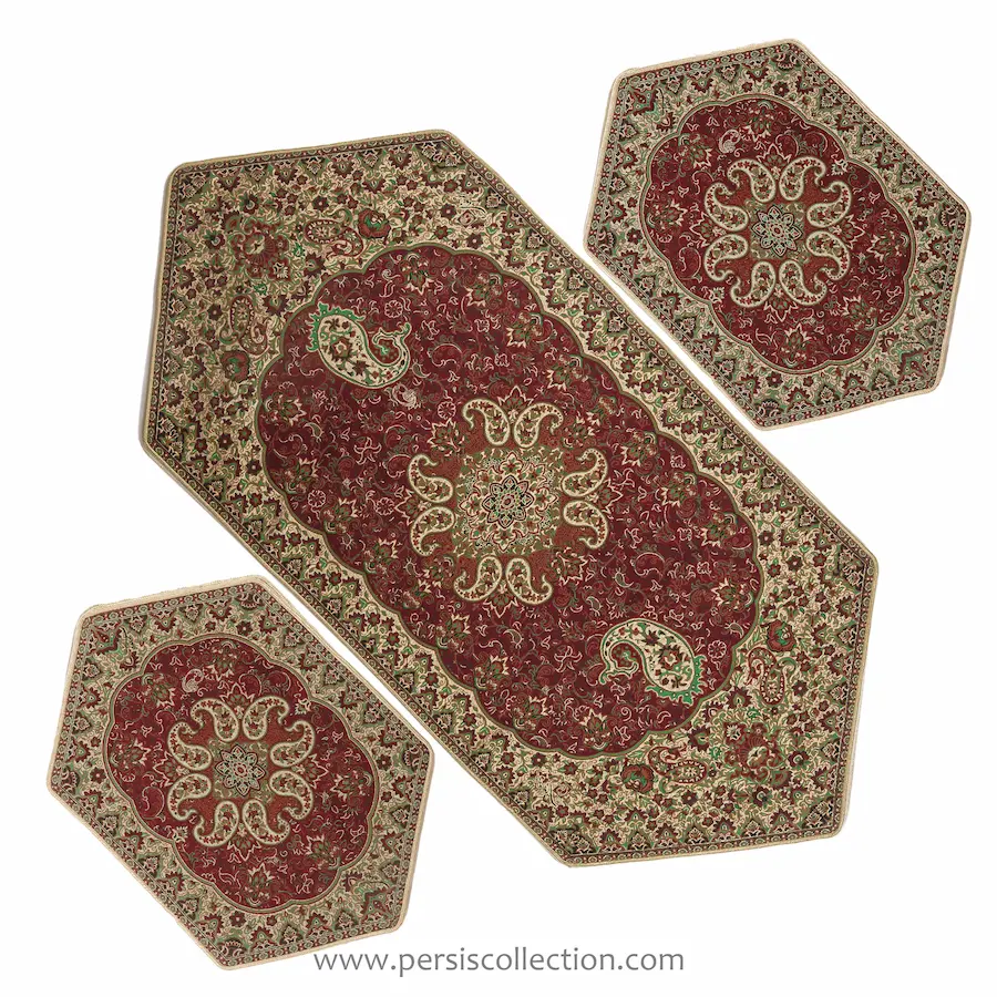 Elegant Red Termeh Table Runner 3pcs Set