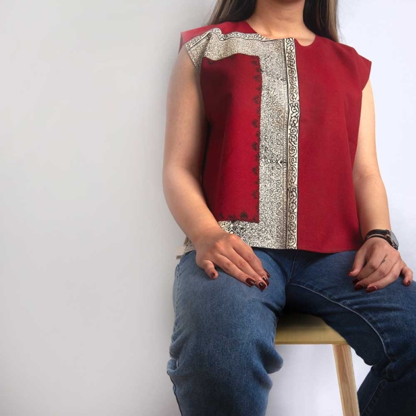 Women’s Cotton Vest Ghalamkar Red