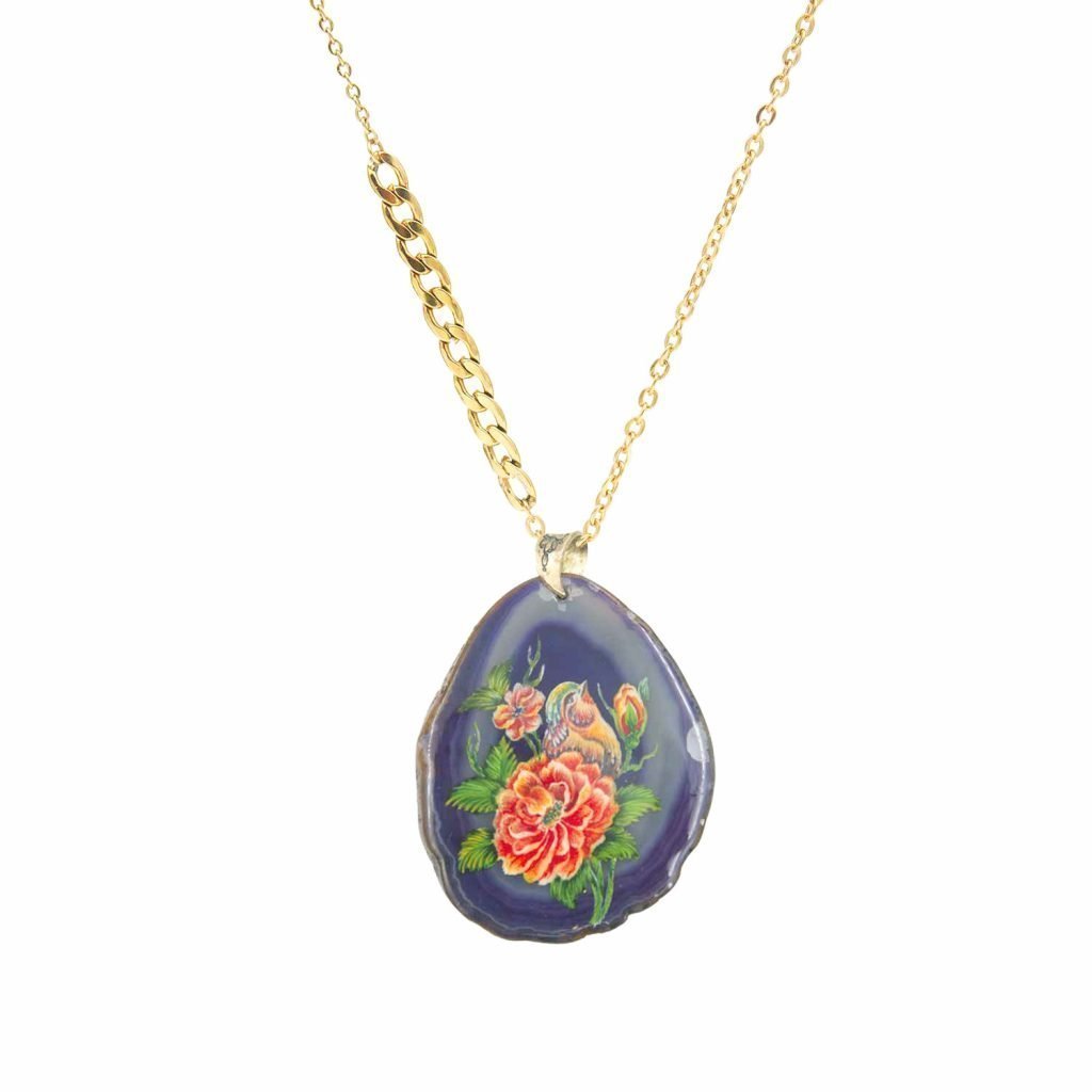 homa bird painted Agate Necklace