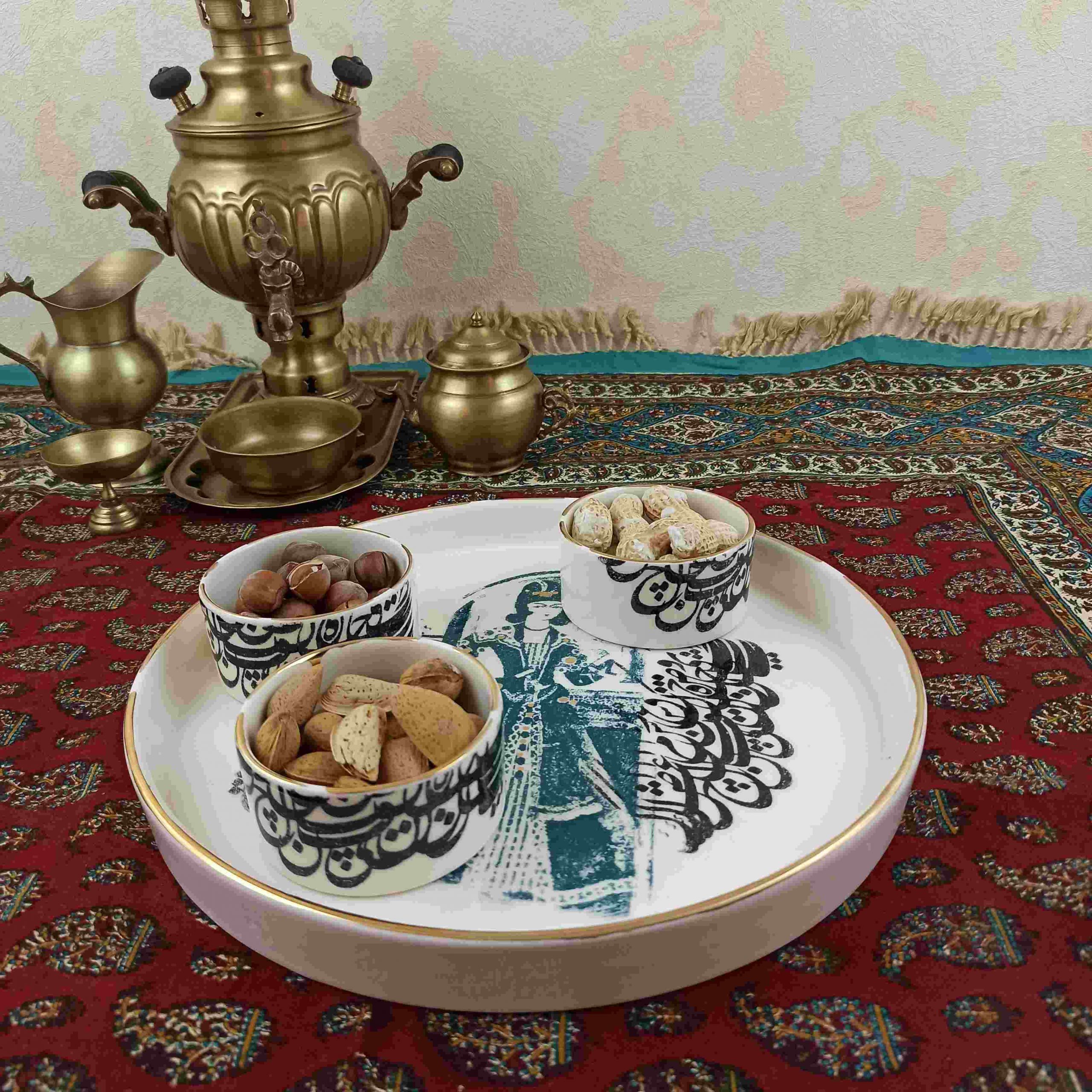 QAJAR GIRL PLATES SET WITH TRAY