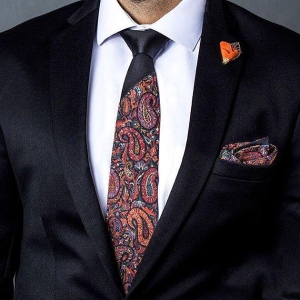 BLACK TERMEH TIE AND POCKET SQUARE-Persis Collection