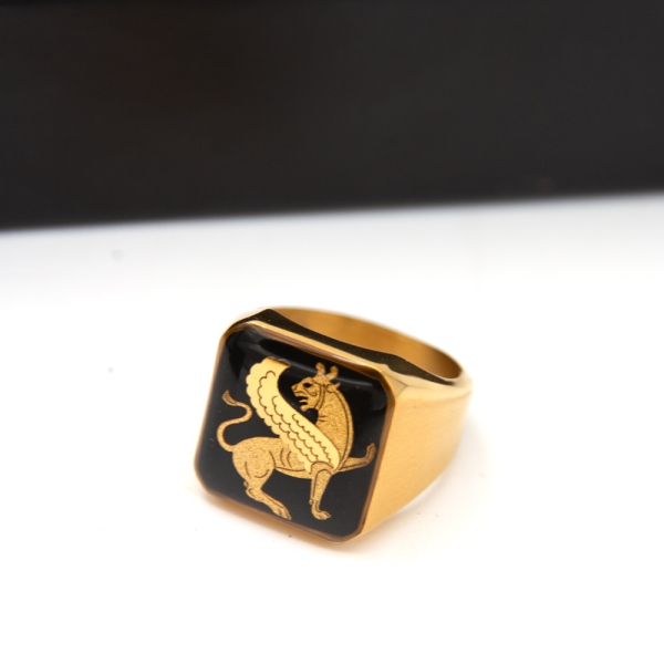24k Gold Winged Lion Ring