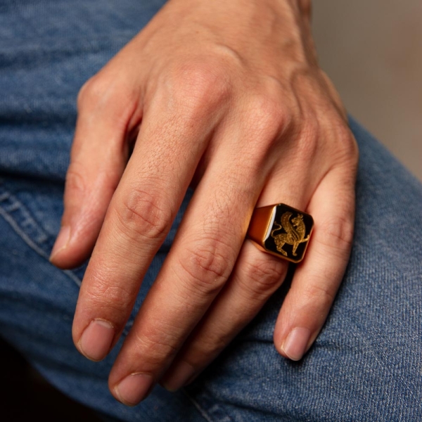 24k Gold Winged Lion Ring