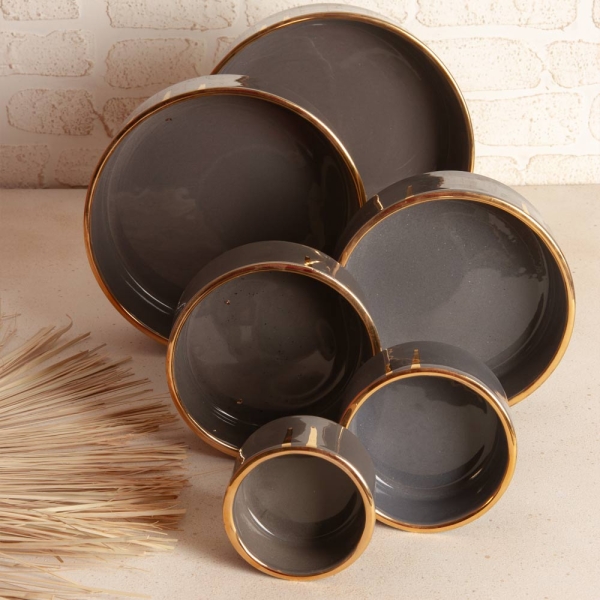 Stone Gold Edge Ceramic Bowls Set of 6