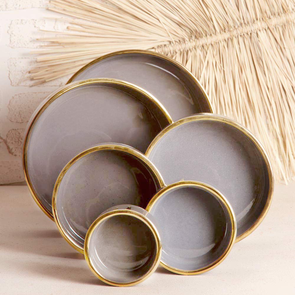 Stone Gold Edge Ceramic Bowls Set of 6