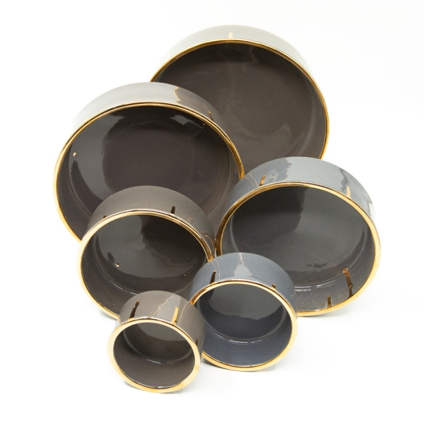 Stone Gold Edge Ceramic Bowls Set of 6