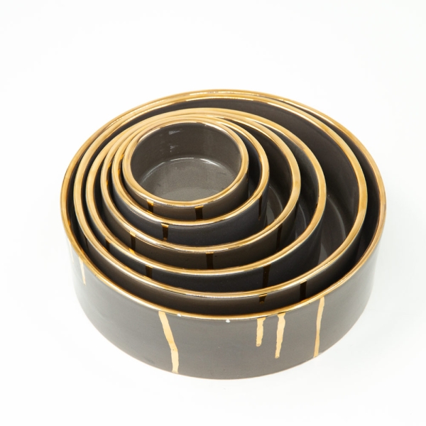 Stone Gold Edge Ceramic Bowls Set of 6