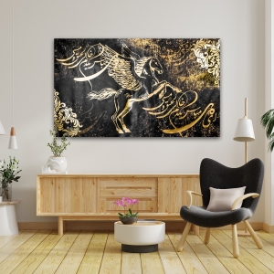 Golden Horse Persian Poetry Mix Media Painting