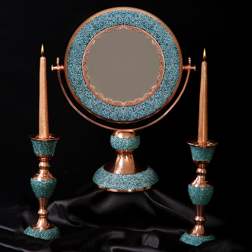 Mirror Firoozeh Koobi (Turquoise) Ayeneh Shamdoon Set