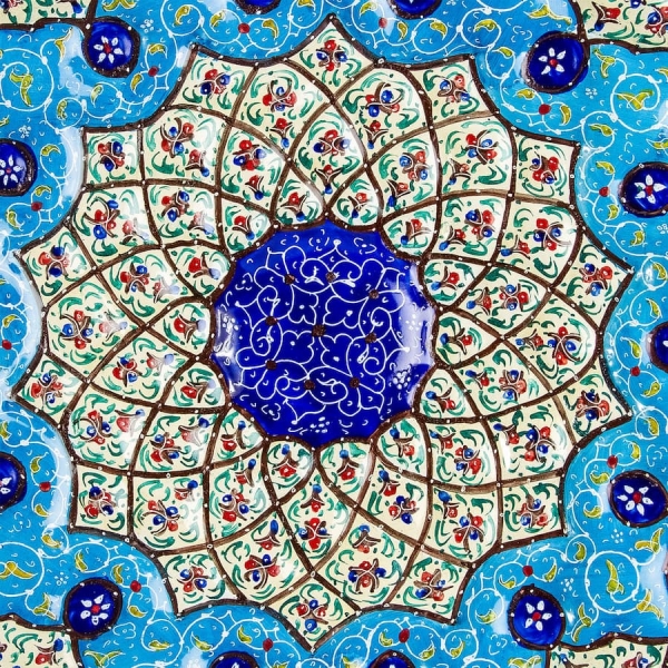 Elegant Copper Persian Enamel Plate 30cm