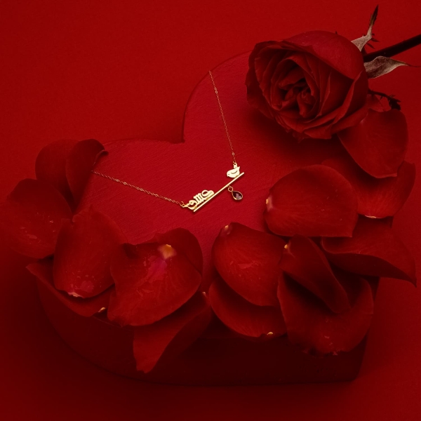 18k Golden Rose of Love Necklace and Preserved Rose