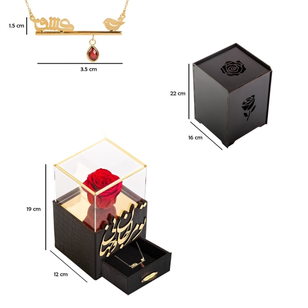 18k Golden Rose of Love Necklace and Preserved Rose