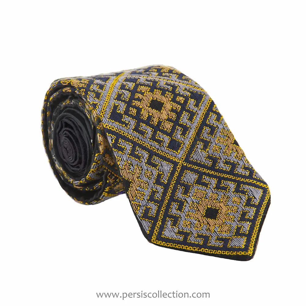 Authentic Persian Hand-Embroidered Men’s Tie – Balochi Black Stitch Design