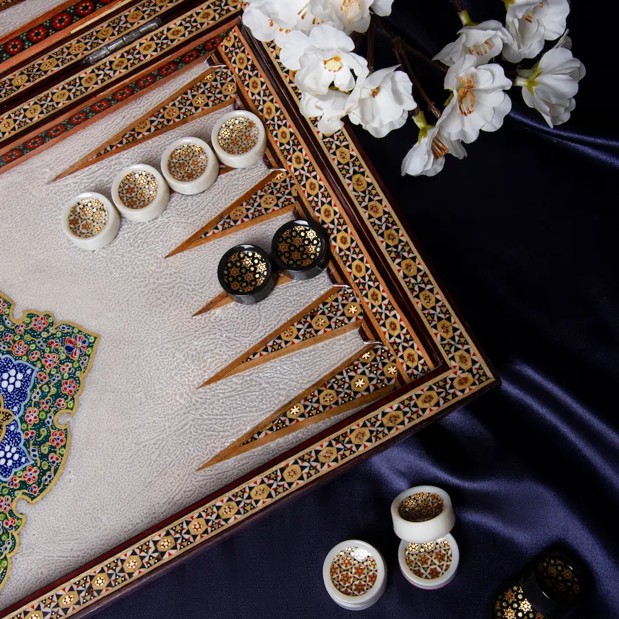 Khatam Backgammon and Chess Set - Tazhib