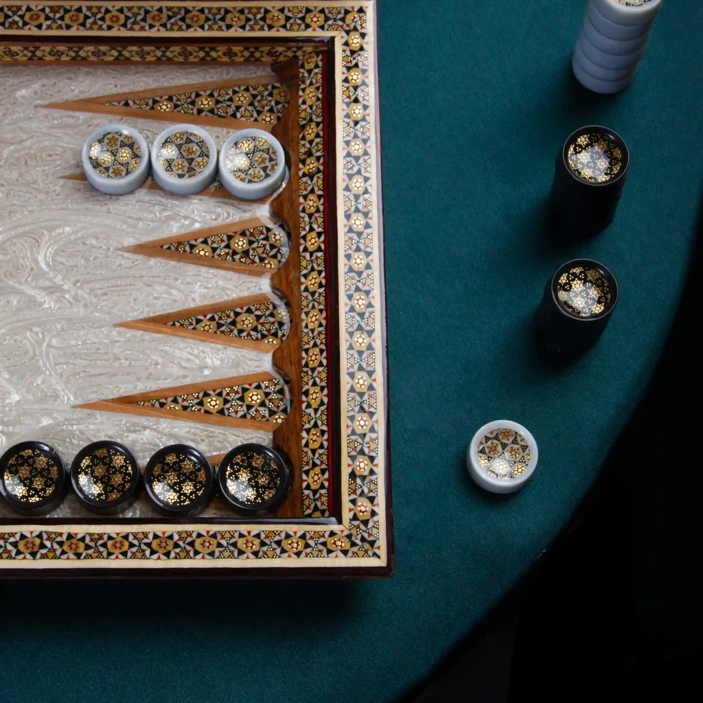 Khatam Backgammon and Chess Set - Tazhib detail