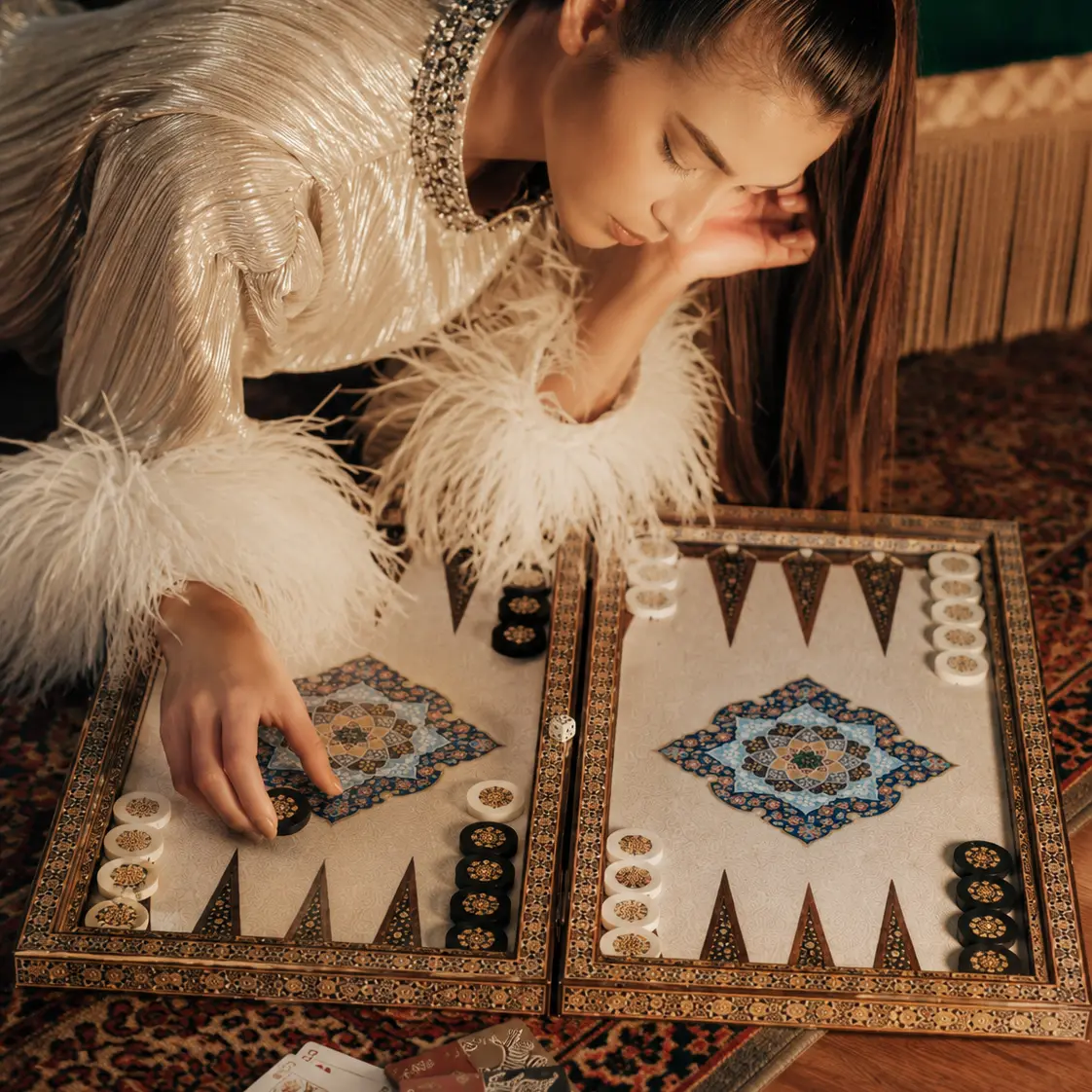 Tazhib Art Khatam Backgammon and Chess Set
