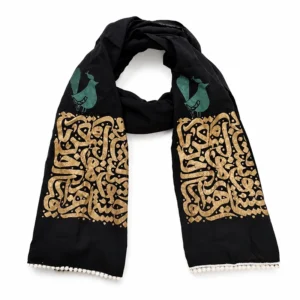 Black and Gold Crested Lark Double Sided Scarf, 50 x 200cm