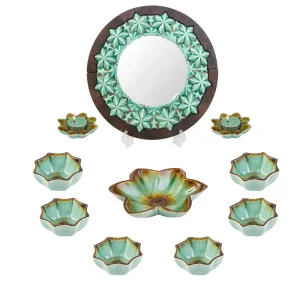 Emerald Ceramic Haft Sin Set for Nowruz Celebration