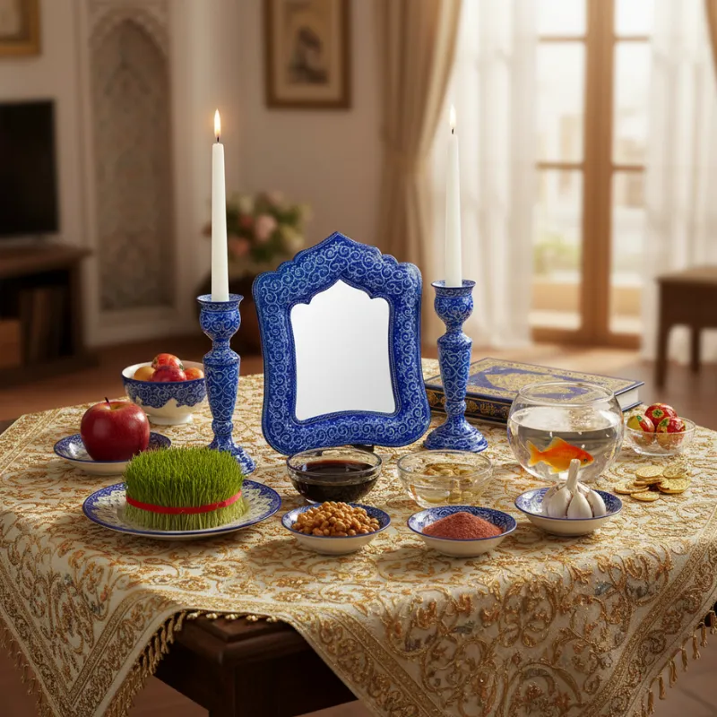 MINAKARI PERSIAN MIRROR AND CANDLE HOLDER SET