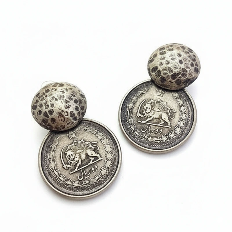 Lion and Sun Coin Earrings