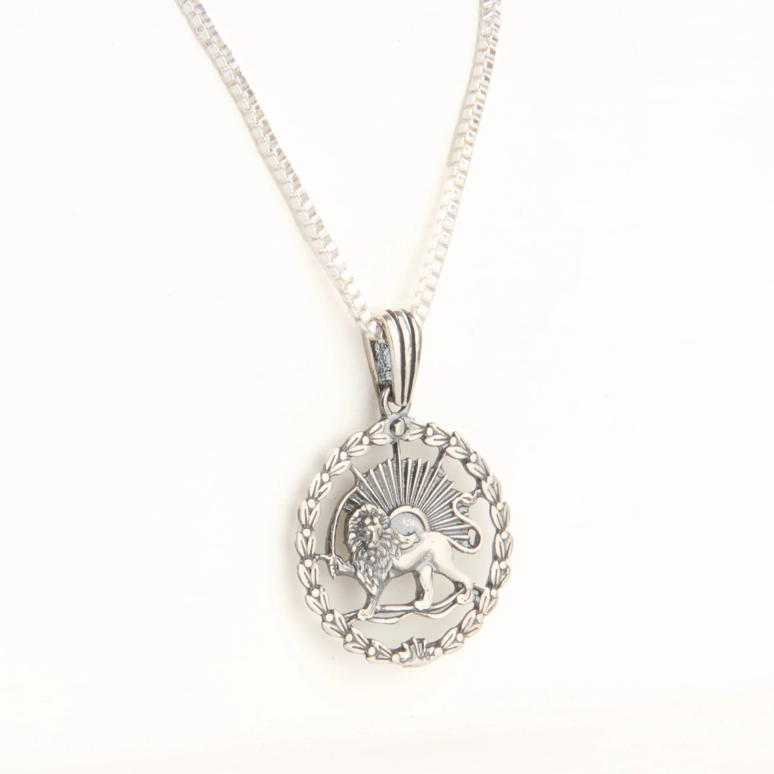 Persian Lion and Sun Silver Necklace