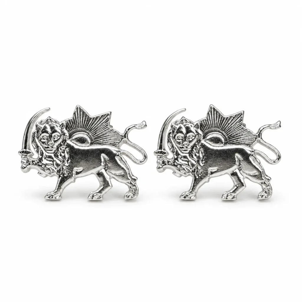 Lion and Sun Cufflinks and Tie Clip Set- Silver