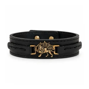 Lion and Sun, Gold Plated Leather Bracelet