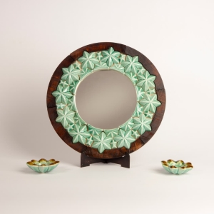 Elegant Emerald Ceramic Mirror and Candle Set