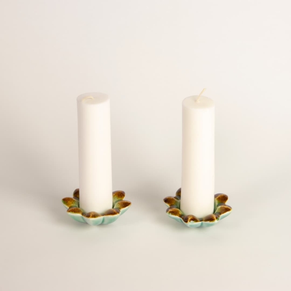 Elegant Emerald Ceramic Mirror and Candle Set