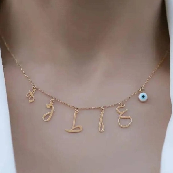 Farsi Letters and Evil Eye Custom Necklace