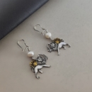 Lion and Sun Pearl Earrings