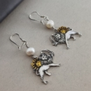 Lion and Sun Pearl Earrings