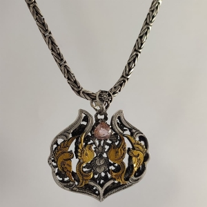 Wings of Rose Pink Tourmaline Bird Pendant