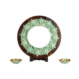 Elegant Emerald Ceramic Mirror and Candle Set