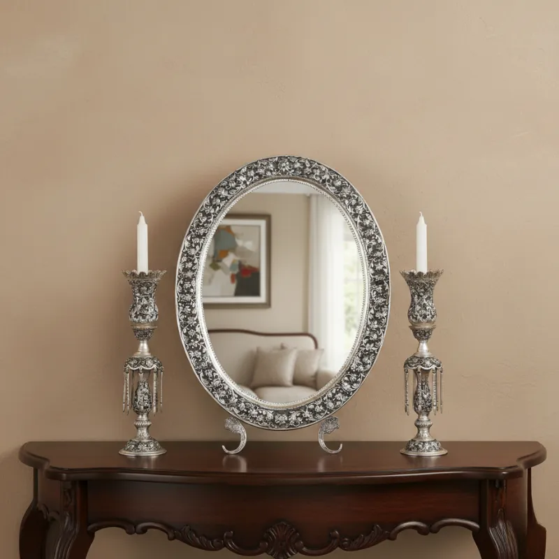 Persian Oval Ayne Shamdoon - Silver Ghalamzani