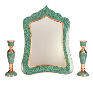 Firoozeh Koobi Turquoise on Copper Mirror and Candlesticks