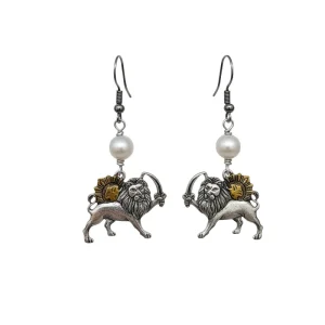 Lion and Sun Ghalamzani Pearl Silver Earrings